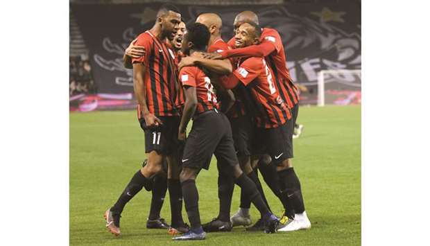 Al Rayyan players celebrate during a recent QNB Stars League match.
