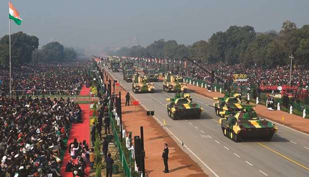 The armyu2019s #BMP-II Infantry Combat Vehicles drive down the Rajpath during the #Republic Day parade in New Delhi yesterday.