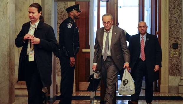 Senate Minority Leader Chuck Schumer (D-NY), arrives at the US Capitol for the Senate impeachment trial of President Donald Trump in Washington,