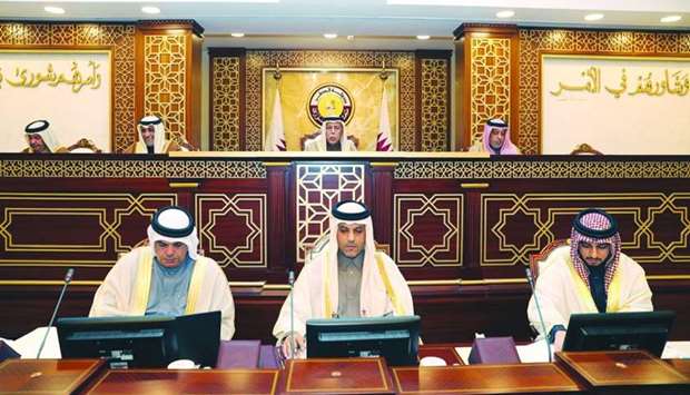 HE the Speaker Ahmed bin Abdullah bin Zaid al-Mahmoud chairing Monday's session of the Advisory Council.