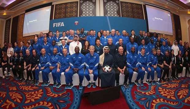 Delegates pose during the FIFA Technical Expertsu2019 Workshop in Doha yesterday.