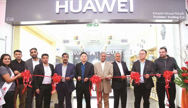 (From second right) Zheng Peng, GTM manager, Huawei CBG Qatar; Pradeep Sharma, senior COO, Intertec Group; George Thomas, CFO & adviser to the chairman, Intertec Group; Zhouchao, country director, Huawei CBG Qatar; Asraf N K, divisional manager, Intertec Group; and other officials of Intertec and Huawei.