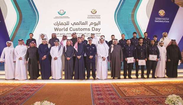 HE the Chairman of The General Authority of Customs, Ahmed bin Abdullah al-Jamal with HE the Minister of Finance Ali Sherif al-Emadi, HE the Minister of Transport and Communications Jassim Seif Ahmed al-Sulaiti and other dignitaries on the occasion of the celebration of International Customs Day.