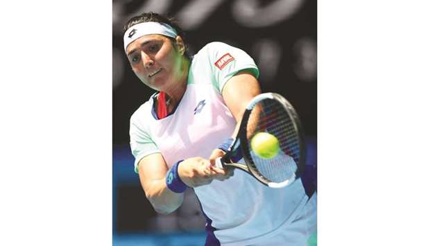 Tunisiau2019s Ons Jabeur in action during her match against Sofia Kenin of the US yesterday.