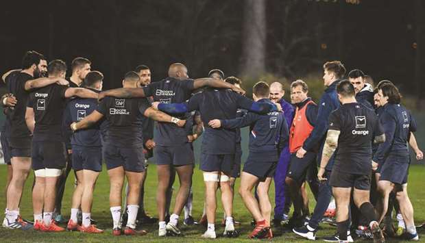 France head coach Fabien Galthie (in red jersey) takes part in a training session in the French riviera city of Niceahead of the upcoming Six Nations tournament. (AFP)