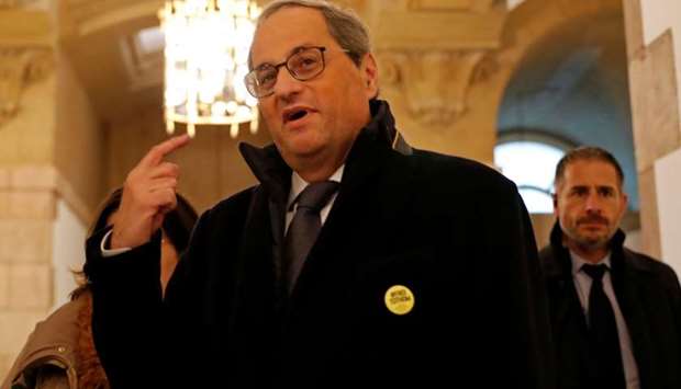 Leader of Catalonia's regional government Quim Torra arrives at the Catalan Parliament, ahead of an extraordinary session, in Barcelona