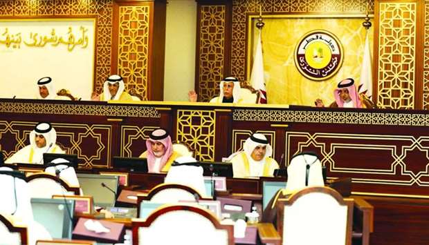 HE the Speaker of the Shura Council Ahmed bin Abdullah bin Zaid al-Mahmoud chairing yesterday's session.