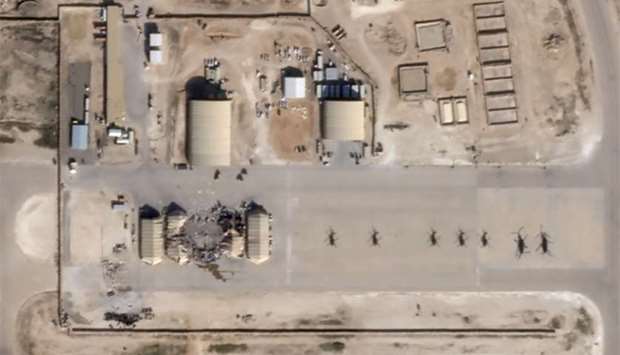 What appears to be new damage at Al Asad air base in Iraq is seen in a satellite picture taken Wednesday