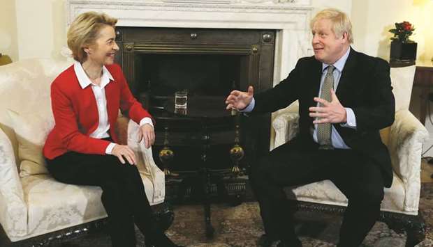 Britainu2019s Prime Minister Boris Johnson hosts European Commission President Ursula von der Leyen at 10 Downing Street in London yesterday.
