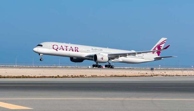 Qatar Airways plane lands at the King Khalid International Airport, in Riyadh, Saudi Arabia