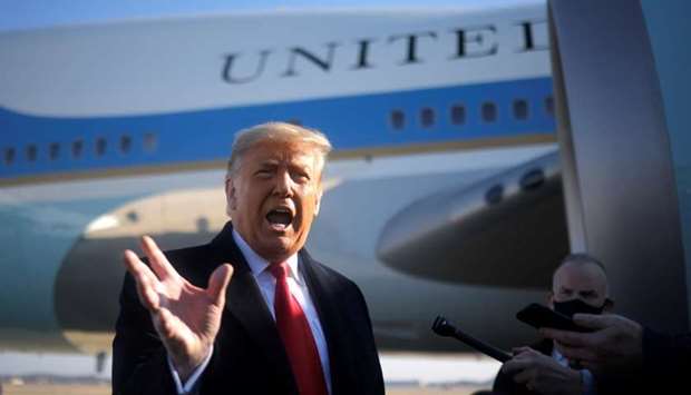 US President Donald Trump speaks to the media before boarding Air Force One to depart Washington on travel to visit the US-Mexico border Wall in Texas, at Joint Base Andrews in Maryland, US.