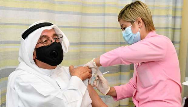 Dr Abdulla al-Kubaisi, a 79-year-old Qatari citizen and a former president of Qatar University, receiving the second dose. PICTURE: Ram Chand