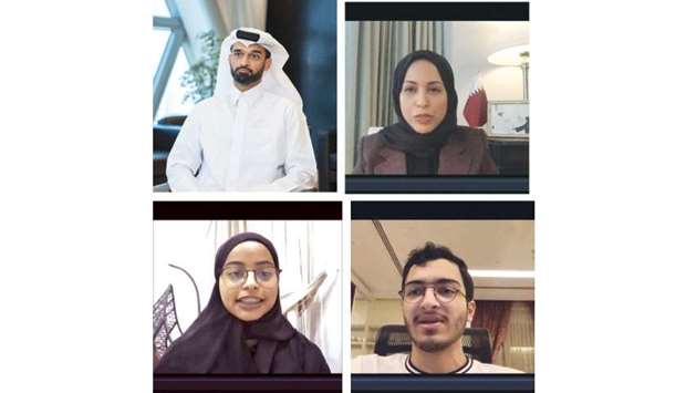HE Hassan al-Thawadi, Secretary General of the Supreme Committee for Delivery & Legacy. Top Right: HE Sheikha Alya Ahmed bin Saif al-Thani, Ambassador of the State of Qatar to the UN. Below: Qatari youths Maha al-Badr and Ali Fakhroo (right) participated in online courses.