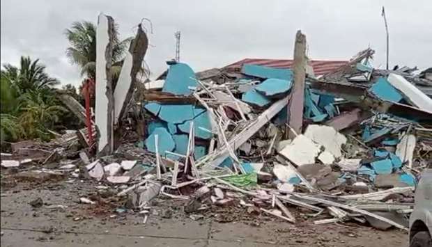 A view shows a destroyed Rs. Mitra Manakarra Hospital following an earthquake in Mamuju, West Sulawesi, Indonesia, in this screengrab obtained from a social media video. Syahir Muhammad/via REUTERS