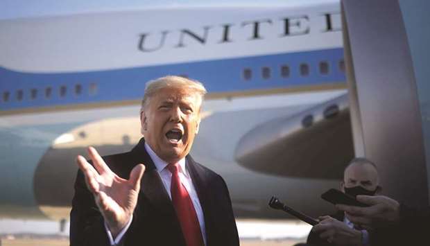 US President Donald Trump speaks to the media before boarding Air Force One to depart Washington on travel to visit the US-Mexico border Wall in Texas, at Joint Base Andrews in Maryland on January 12. Trump in 2018 quit the Iran nuclear deal, which Tehran struck with world powers in 2015 to rein in its nuclear programme in return for sanctions relief.