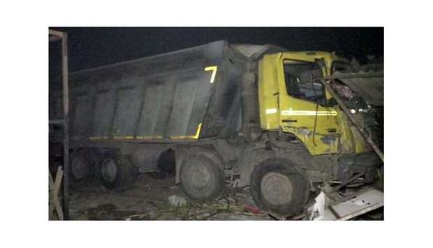 The dumper truck that ran over the sleeping labourers. Picture courtesy of NDTV