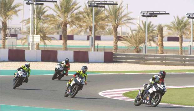 Riders in action during the Qatar Superstock official practice session at the Losail International Circuit last Friday.