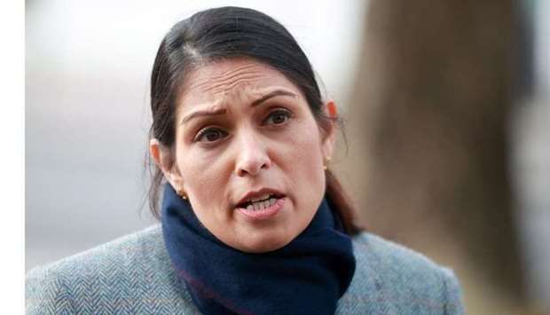 Britain's Secretary of State of the Home Department Priti Patel speaks to the media at Westminster, in London on January 18.