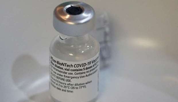 A vial of Pfizer-BioNTech vaccine is pictured at Gleneagles hospital's vaccination exercise for healthcare workers, in Singapore on January 19