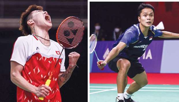 #Hong Kongu2019s Lee Cheuk-yiu celebrates his win over #Indonesiau2019s Anthony Sinisuka Ginting (right) in their second round match at the Toyota Thailand Open in Bangkok yesterday. (AFP)