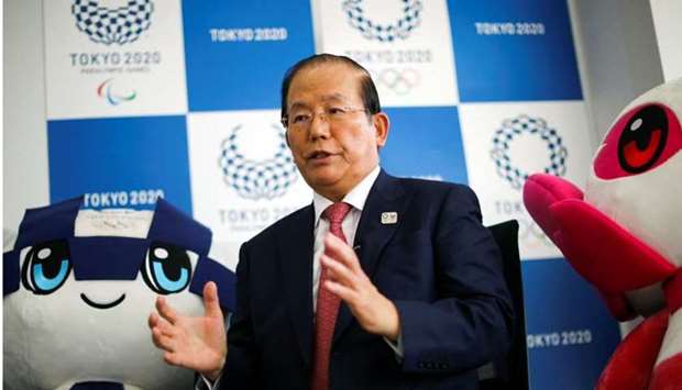 Toshiro Muto, Tokyo 2020 Organizing Committee Chief Executive Officer, speaks next to Tokyo 2020 Olympic Games mascot Miraitowa and Paralympic mascot Someity during an interview with Reuters ahead of the six-months countdown to the Tokyo Olympics that have been postponed to 2021 due to the coronavirus disease outbreak, in Tokyo, Japan on January 21.