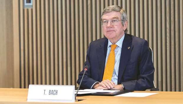 IOC President Thomas Bach hosts the first Executive Board meeting for 2021 at the Olympic House in Lausanne, Switzerland, yesterday. (Reuters/IOC)