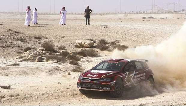 Nasser Saleh al-Attiyah tests his car before the Qatar International Rally.