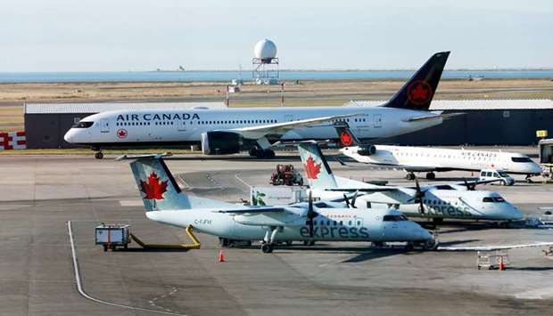 Air Canada airplanes are pictured at Vancouver's international airport in Richmond, British Columbia, Canada