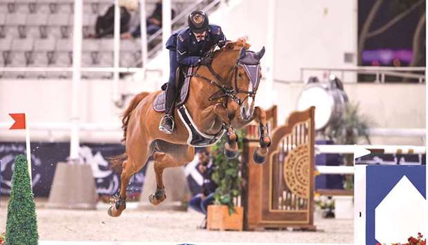 Hamad Nasser al-Qadi in action with Gibria-B during the ninth round of the Longines Qatar Equestrian Tour Hathab supported by The Social & Sport Contribution Fund.