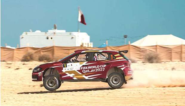 Qataru2019s Nasser Saleh al-Attiyah and French co-driver Mathieu Baumel in action during the Qatar International Rally yesterday.