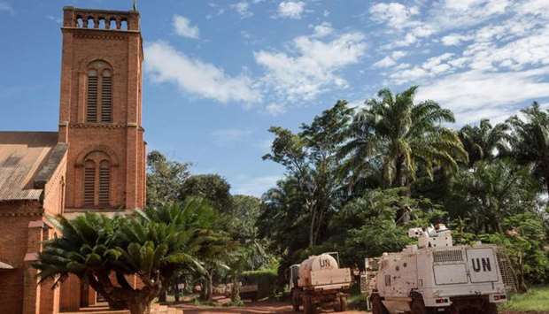 MINUSCA's (Multidimensional Integrated Stabilization Mission in Central African Republic) armoured vehicles and tankers operate next to the cathedral of Bangassou, south-eastern Central African Republic. File picture: 22 August 2017