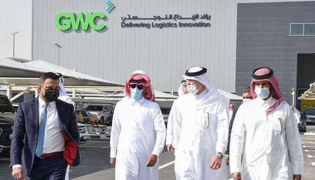HE the Minister of State Ahmad bin Mohamed al-Sayed touring the newest regional hub for GWC, the leading logistics provider and the Authorised Service Contractor of UPS in Qatar at Ras Bufontas Free Zone. With him are GWC chairman Sheikh Abdulla bin Fahad bin Jassem bin Jabor al-Thani and Group CEO Ranjeev Menon.