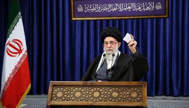 Iran's Supreme Leader Ayatollah Ali Khamenei delivers a televised speech, in Tehran, Iran