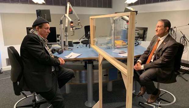 Qatar's ambassador to Germany, Sheikh Abdulla bin Mohamed bin Saud al-Thani, attending the radio interview in Berlin.