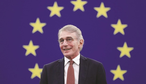 European Parliament speaker David Sassoli delivering a speech during a plenary session at the European Parliament in Strasbourg last month. (AFP)