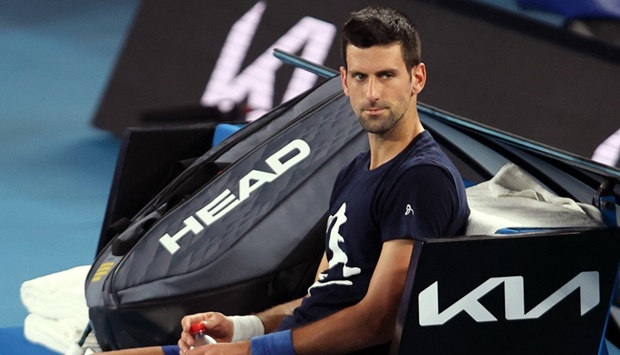Novak Djokovic of Serbia attends a practice session ahead of the Australian Open tennis tournament in Melbourne on January 14, 2022.