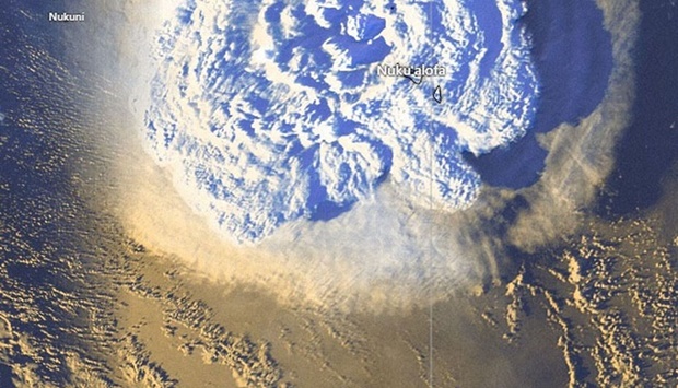 A satellite image of the Hunga-Tonga-Hunga-Ha'apai volcanic eruption. (Facebook/Tonga Meteorological Services).
