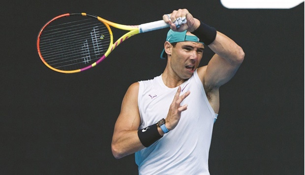 Spainu2019s Rafael Nadal attends a practice session ahead of the Australian Open in Melbourne yesterday. (AFP)