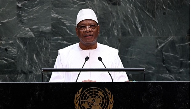 Ibrahim Boubacar Keita speaks during the 74th Session of the General Assembly at the United Nations headquarters in New York on September 26, 2019. AFP
