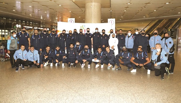 Qatar handball team is seen on its arrival in Saudi Arabia to take part in the 20th Asian Menu2019s Handball Championship.