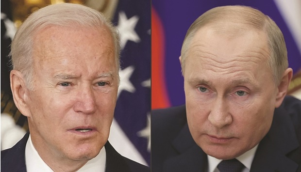 US President Joe Biden (left) and Russian President Vladimir Putin. Ukraine is said to have proposed three-way talks with Biden and Putin amid fears of invasion. (AFP)
