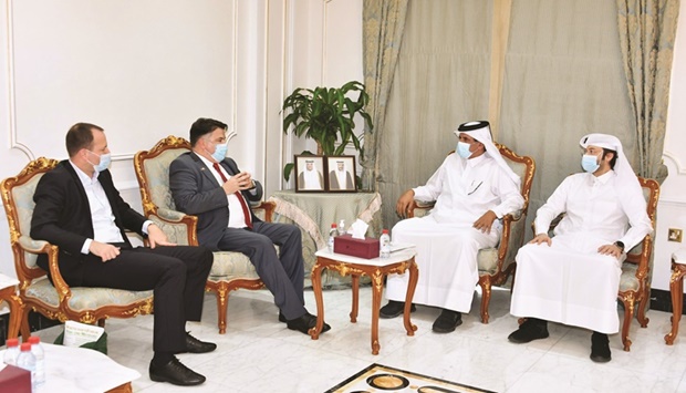 Qatar Chamber first vice chairman Mohamed bin Towar al-Kuwari receives Dr Frank Duchardt, CEO of KSG Security & Defense Agency, at the chamberu2019s Doha headquarters on Monday. Duchardt is leading a delegation representing members of the German Near and Middle East Association (NUMOV).