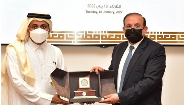 HE QU President Dr. Hassan bin Rashid Al Derham and President of Mutah University Dr. Arafat Atwi Awajan signed the agreement