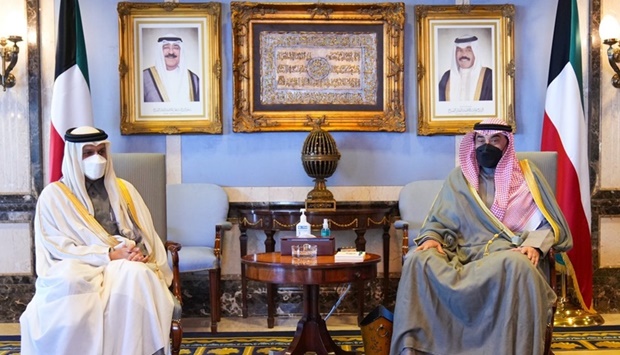 HE the Deputy Prime Minister and Minister of Foreign Affairs Sheikh Mohammed bin Abdulrahman Al-Thani meets with the Prime Minister of Kuwait Sheikh Sabah Khaled Al-Hamad Al-Sabah.