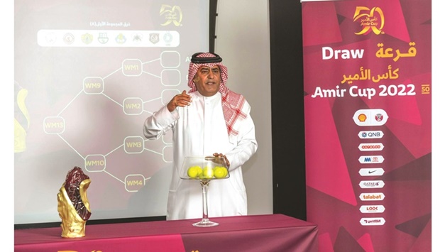 A Qatar Football Association official conducts the Amir Cup draw.