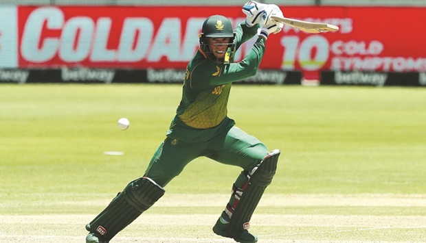 South Africau2019s Rassie van der Dussen plays a cover drive during the first ODI against India at the Boland Park in Paarl, South Africa, yesterday. (Reuters)