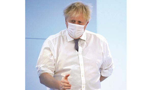 PM Boris Johnson during a visit to the Rutherford Diagnostic Centre in Taunton, south west England, yesterday.