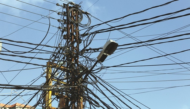 Electricity cables are seen in Tyre, Lebanon. Lebanonu2019s crumbling electricity sector has cost the country more than $40bn since the end of its 1975-1990 civil war.