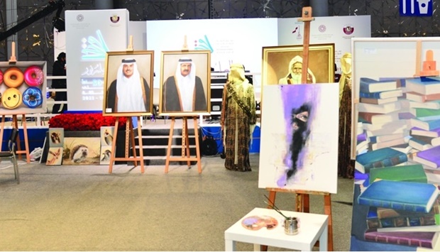 A display of some of the art works that includes the the portraits of His Highness the Amir and His Highness the Father Amir. PICTURES Shaji Kayamkulam