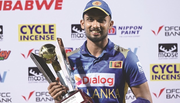 Sri Lankau2019s captain Dasun Shanaka is seen after winning the third and final One-Day International against Zimbabwe at the Pallekele International Cricket Stadium yesterday. (AFP)